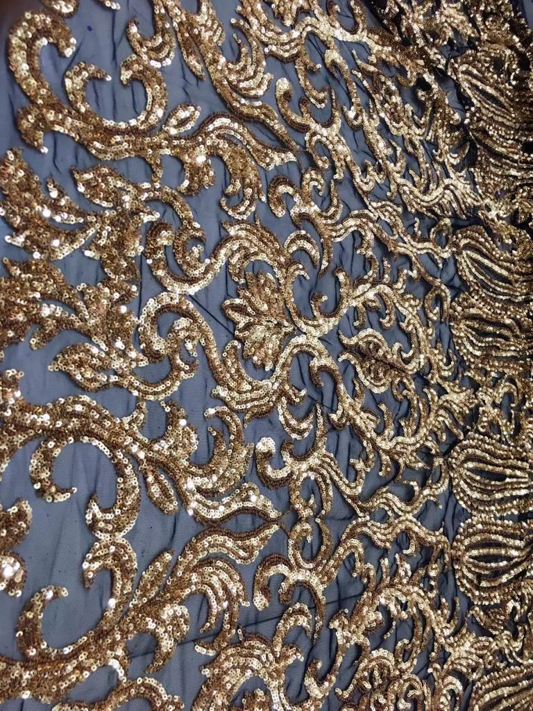 

2018 Gold sequined fabric with high quality muslin, gold sequins, 5 yards, French lace, holiday party sewn garments YY07899