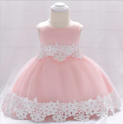 Платья для новорожденных девочек, весеннее платье, фиолетовое, розовое платье с цветочным рисунком для дня рождения, с аппликацией, Vestidos Bebe recien nacido flores - Цвет: L1850XZPink