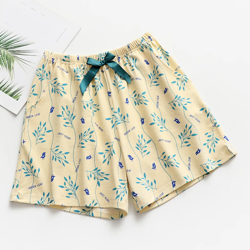

Fashion Women Short Pajama Pants Comfortable Cool Summer Hot Pants Bow Design Short Lounge Wear Yellow Convenient Elastic pijama