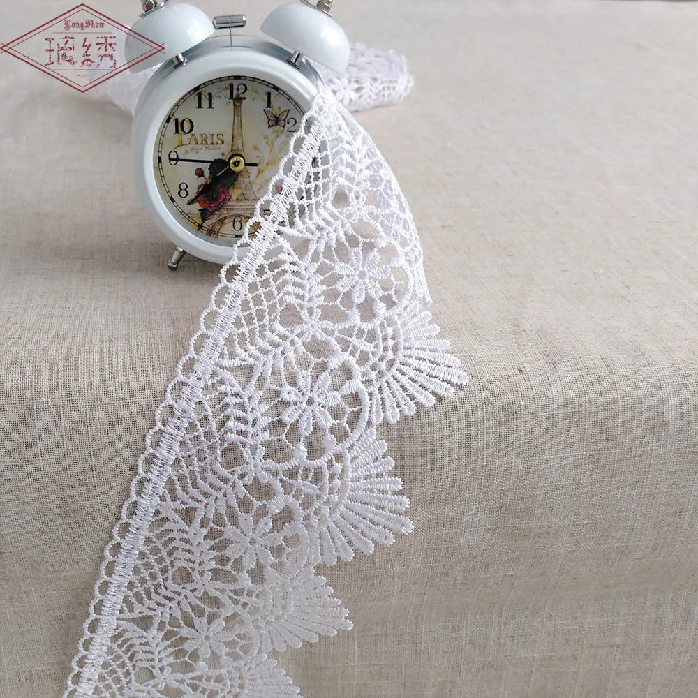 

DIY Sewing Accessories 1 Lot/5 Yards 9cm Width Pure Polyester Bleanched Colour Durable Chemical Embroidered Lace Trim