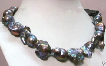 

LL<<< 1623 CLASSIC REAL HUGE AAA SOUTH SEA BAROQUE BLACK PEARL NECKLACE 18"