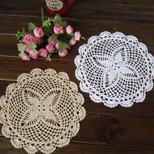 Хлопок ручное вязание крючком циновка чашки, серовато-бежевая салфетка, натуральный цвет 30 см X 30 см Круглый 10 шт./лот CD029