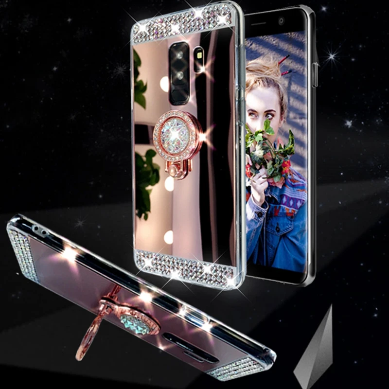 

Bling Diamond Mirror Stand Case For Samsung Galaxy S7 edge Note8 Finger Ring Case For Samsung S8 S9 plus Note 8 Galaxy S9 Cover