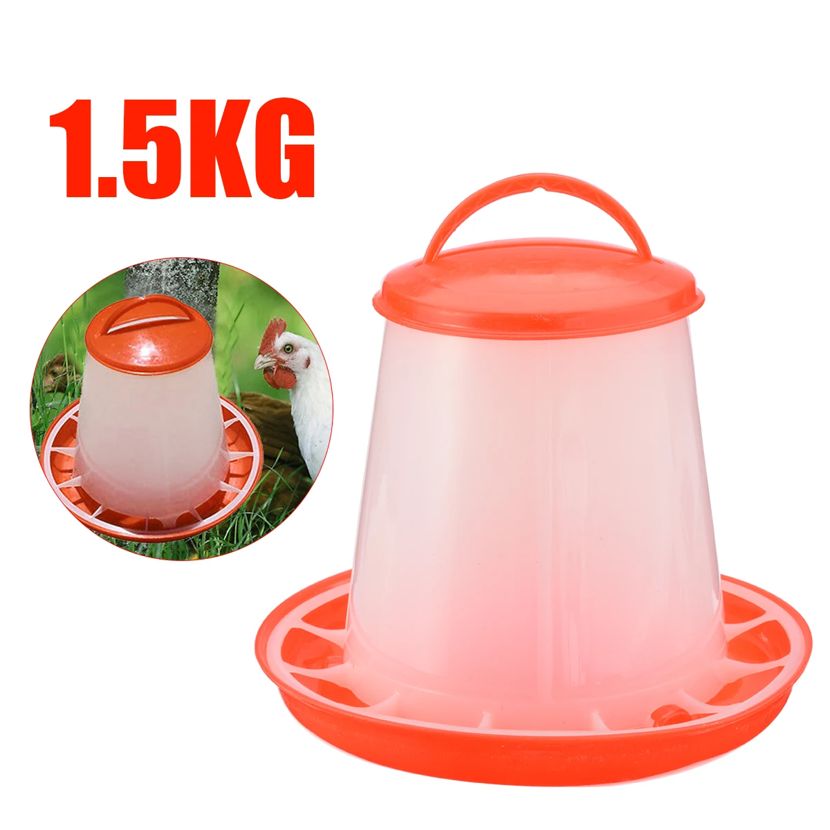 1.5kg Plastic Farm Animal Feeding Supplies Food Feeder Chicken Hen Poultry Drinker with Lid Handle