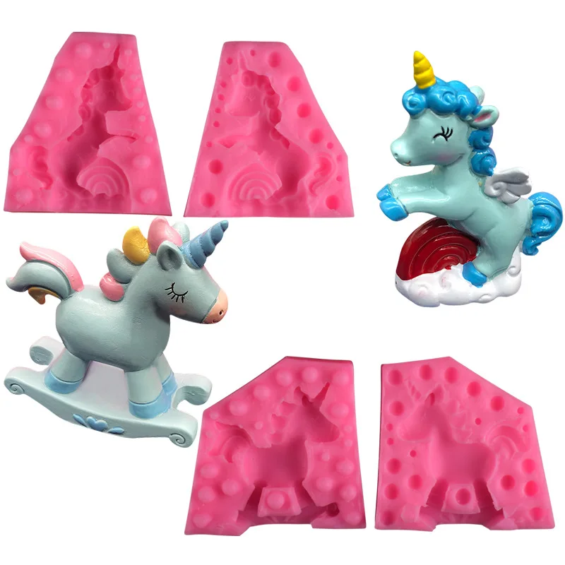 

Two Cute Unicorn Turn Sugar Silica Gel Mould Cakes Decorate Ice Cream Moulds