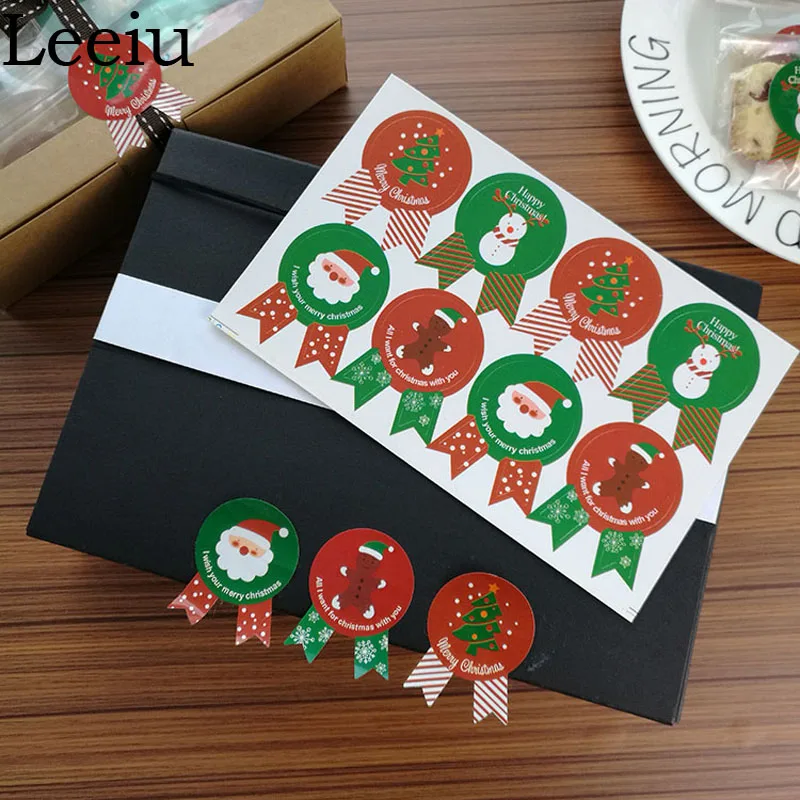 

Leeiu 10 Sheets Merry Christmas Self-Adhesive Label Sticker Christmas Cookies Kraft Tag Birthday Gifts Label Xmas Party Decor