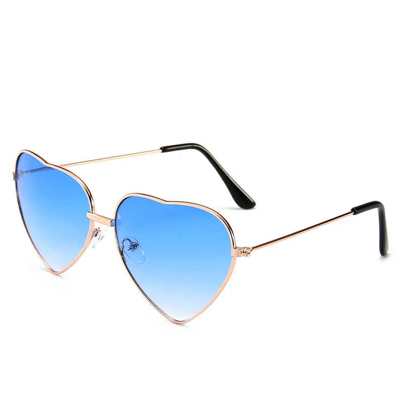 Винтажные женские солнцезащитные очки в форме сердца, брендовые дизайнерские красные женские солнцезащитные очки с металлическими градиентными линзами, мужские зеркальные очки UV400 - Цвет линз: Синий