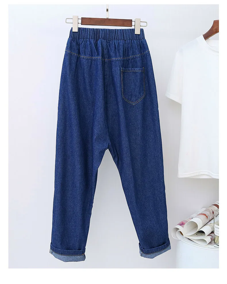 Синие джинсы для женщин с высокой талией шаровары мама джинсы весна 2019 Новые Большие размеры кнопки свободные джинсы джинсовые брюки