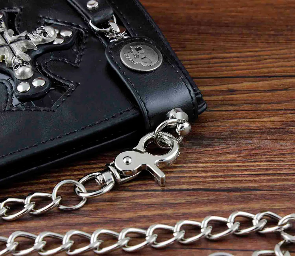 Новый мужской черный кожаный бумажник с цепочкой в стиле панк и рок|wallet with|leather