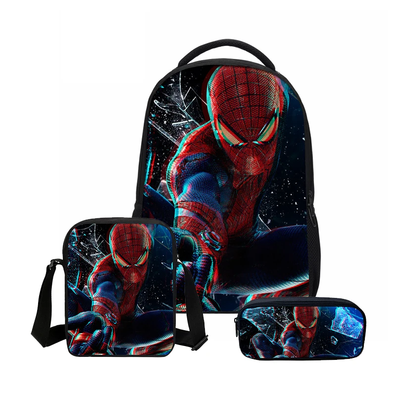 

VEEVANV Spiderman School Backpacks Fashion 3 Pcs Set Children Cool Super Hero Bookbag Printing 3D Men Laptop Shoulder Bags Boys