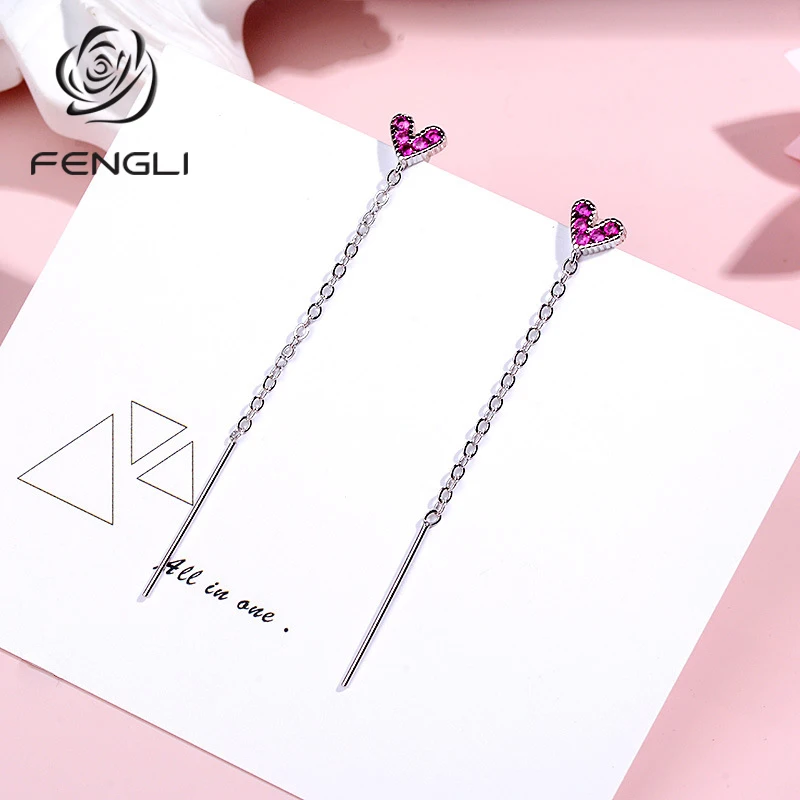 

Tiny Purple Color Heart Drop Earring Asymmetry Luxury Simple Long Chain Earrings Engagement Statement Jewelry my order