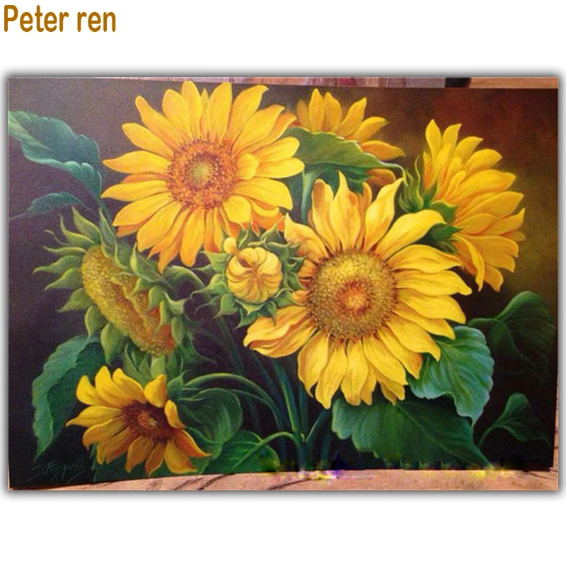 

Peter ren Full Square/Round Diamond Painting Cross Stitch Wall Art Decor DIY 5D Diamond Mosaic sunflower Picture of Rhinestones