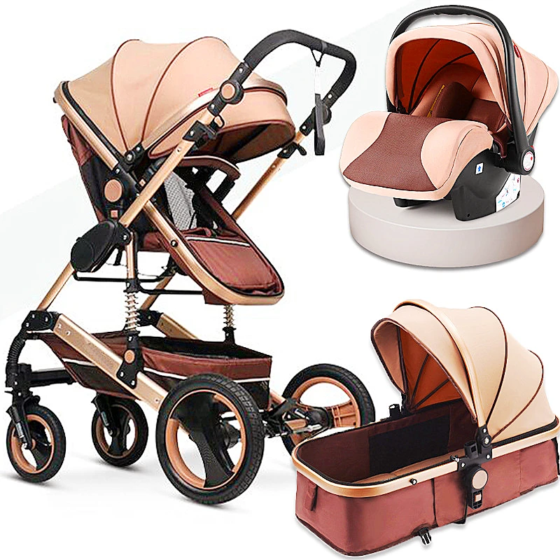Latest Product  Baby Strolle Multifunctional 3 in 1 Baby Stroller High Landscape Stroller Folding Carriage Gold Bab 