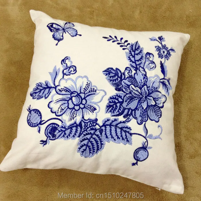 Blue And White Porcelain Pillows Decorate Embroidered Pillow Case