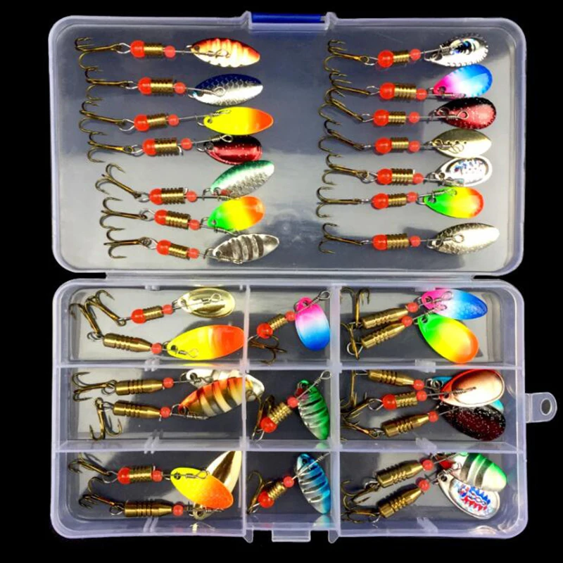 LSHEL 30pcs Fishing Spinners Lures Baits for Trout Salmon Bass