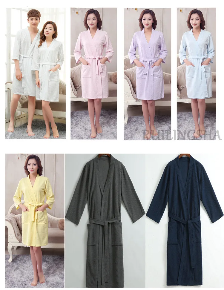 Men Summer Sleeping Robe Long Japanese Bathrobe Solid Men's Bath Robes Plus Size Thick Fabric Bath Wearing Clothing 2018 New (6)