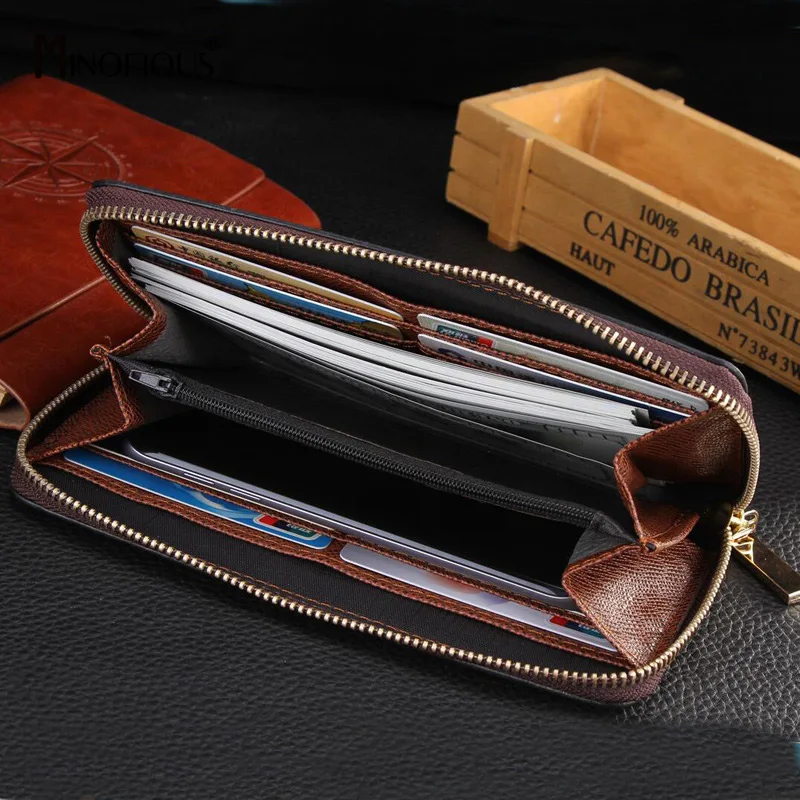 

MINOFIOUS Brand Print Wallet Men PU Leather Multifunction Purse Long Zipper Hasp Wallets for Man Fashion Casual New Purse