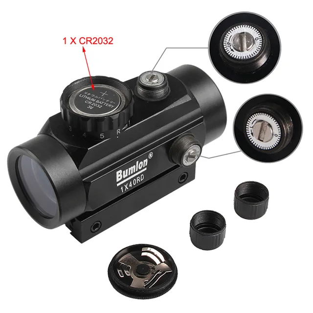 1 mira telescópica holográfica de punto rojo 40 mira telescópica de puntos rojo verde 11mm 20mm montaje de carril caza RL5-0013BL colimador Airsoft - Imagen 3