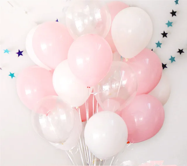 

12pcs 2.3g Pink White Transparent Balloons Latex Helium Happy Birthday Party Supplies Baby Shower Wedding Decro Balls