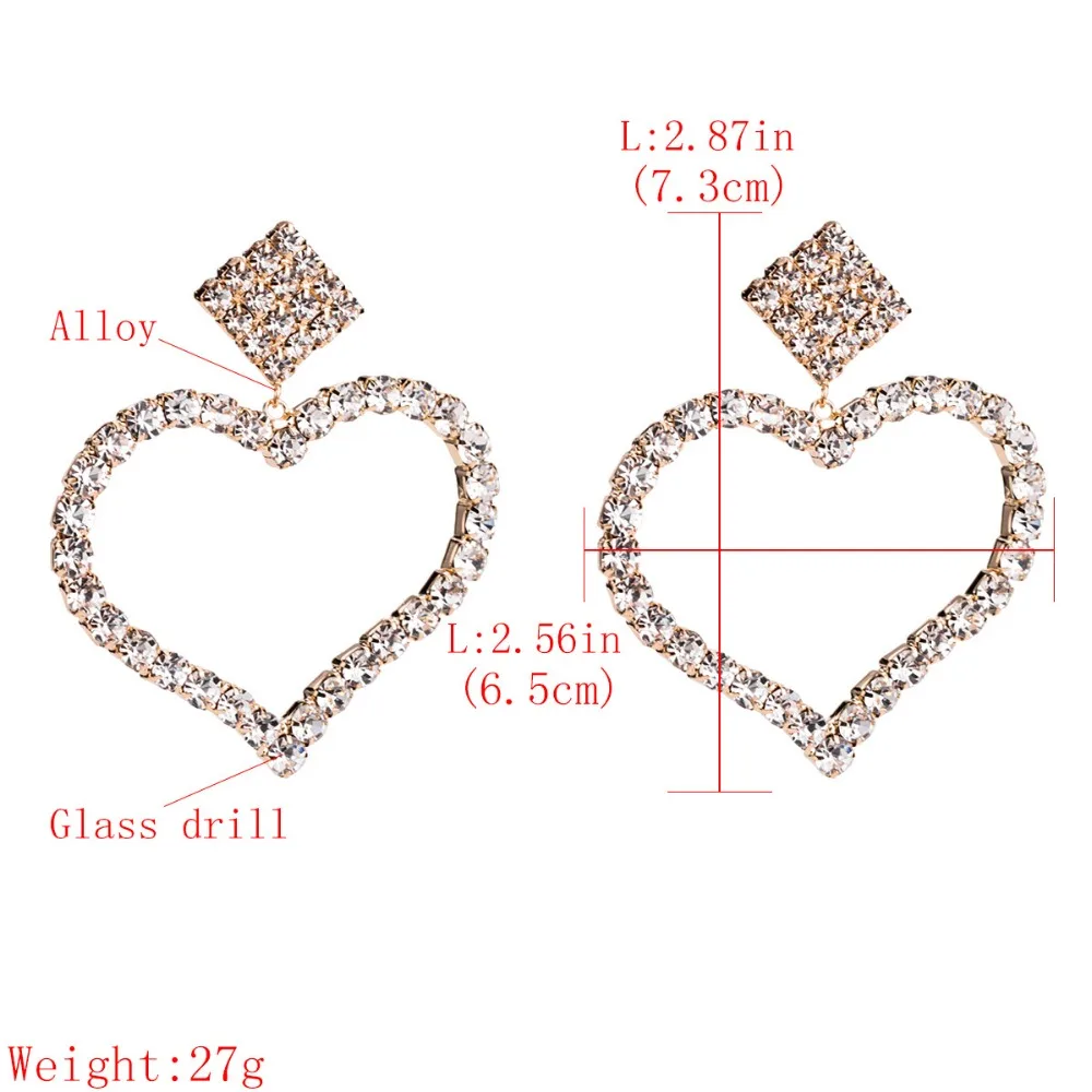 Модные Потрясающие Стразы кулон с большим сердцем Висячие серьги для женщин модные ювелирные изделия трендовые массивные серьги аксессуары