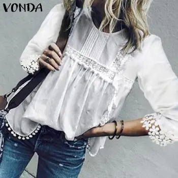 

Oversized Hollow Out Shirt VONDA 2020 Womens Vintage Blouse Female Button Chemise Shirts Half Sleeve Summer Blusas Kaftan Tops