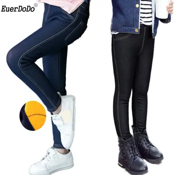 

Teenage Winter Pants For Girls Fleece Jeans Kids Warm Pencil Pants Children's Winter Leggings For 3-12 Years Girls Trausers
