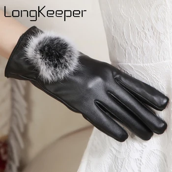 

2018 Women PU Leather Gloves Fashion Black Autumn Winter Warm Fleece Gloves For Female Ladies Thin Gloves Mittens Guantes G323