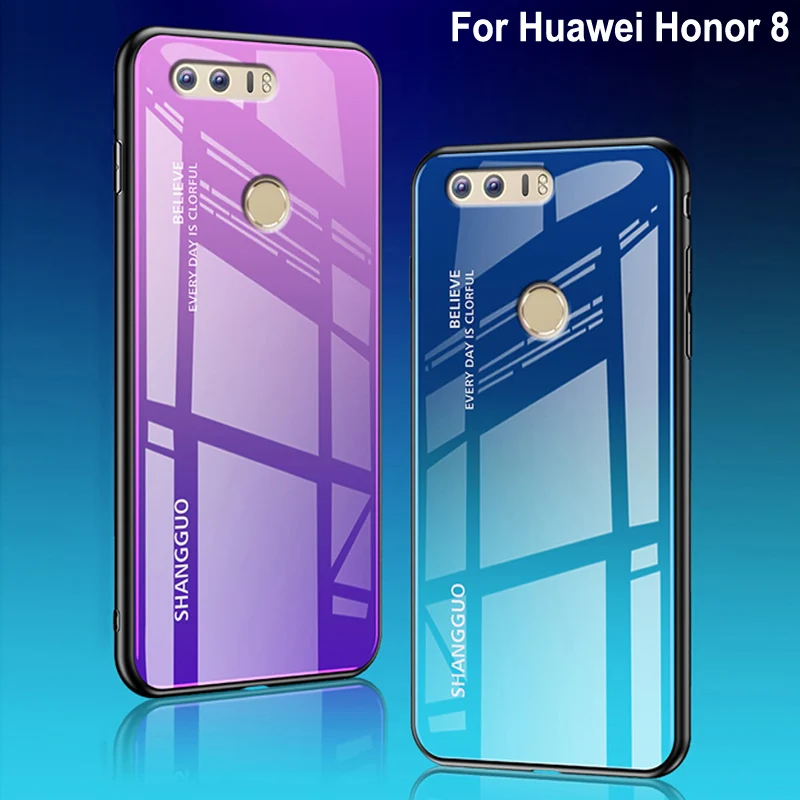 For Huawei Honor 8 Case Tempered Glass Luxury Gradient Soft Silicone Frame Back Cover cases FRD-AL00 phone shell | Мобильные