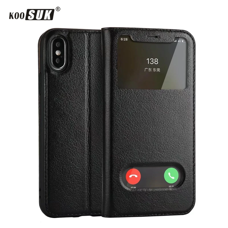 

KOOSUK Yak Leather Cover For iPhone X 10 Luxury Smart Window Flip Protect Case For Apple iphoneX Genuine Leather Phone Bags New