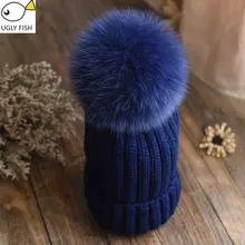 Зимние шапки для женщин, меховая шапка с вязаным помпоном, женская шапка, кепка вязаная шапка с помпоном