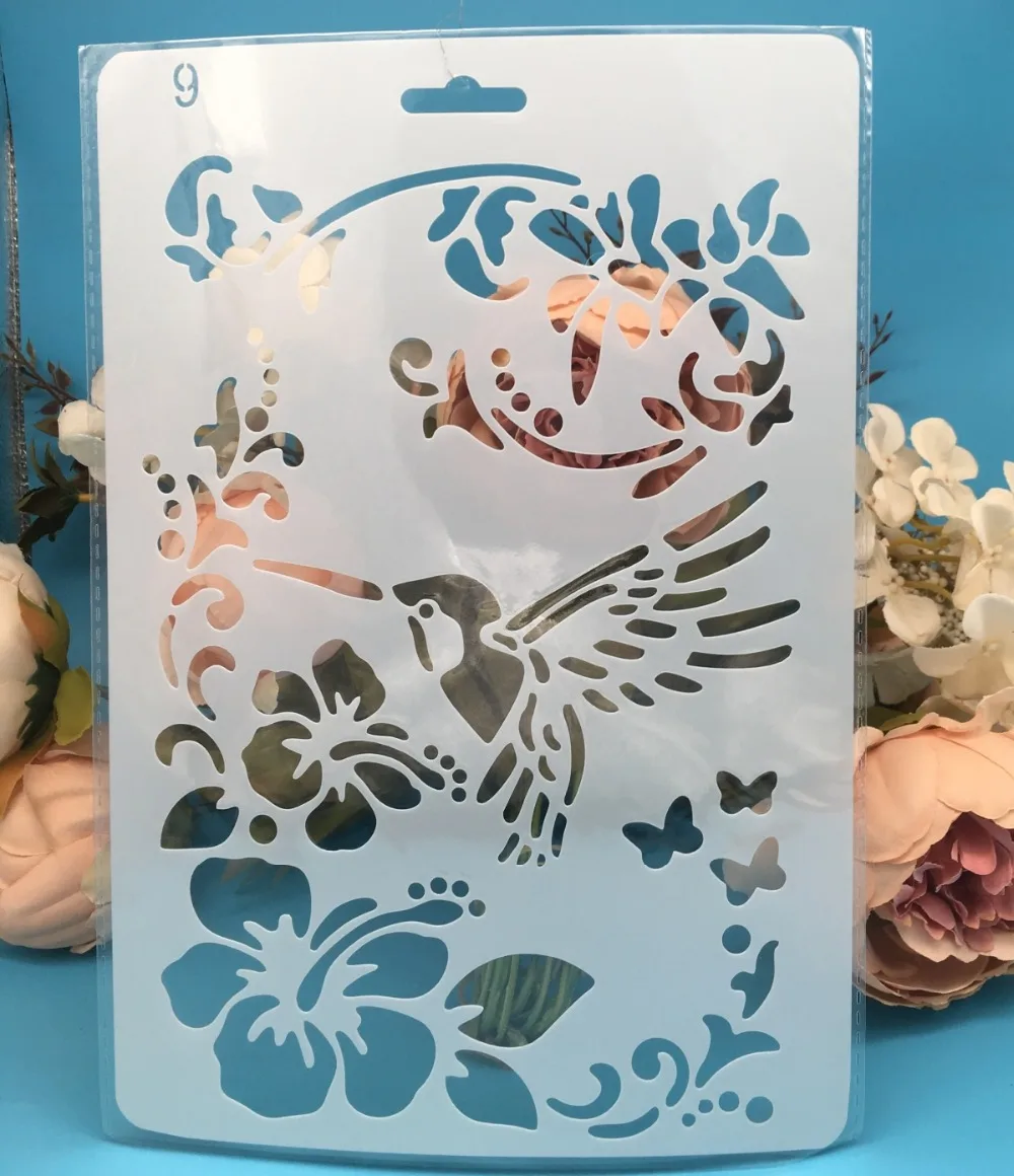 

27.5X19cm Hummingbird Flower DIY Craft Layering Stencils Painting Scrapbooking Stamping Embossing Album Paper Card Template