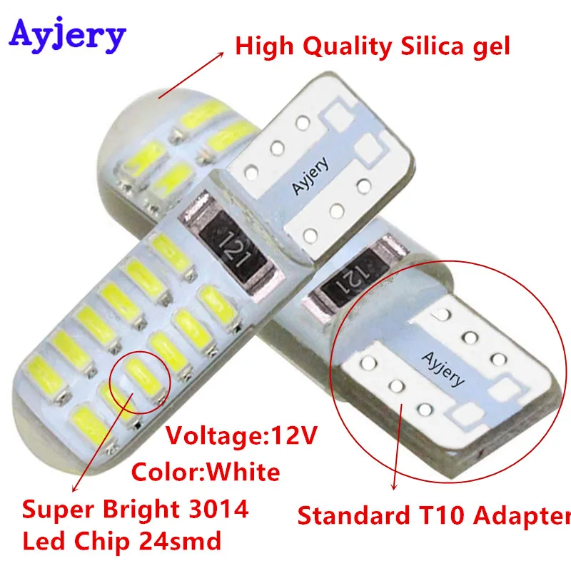 Ayjery 1000X12 V T10 3014 24 SMD кремнезема W5W 24 светодиодный габаритный двери Подсветка регистрационного номера индикатор светодиодная фара для автомобиля огни