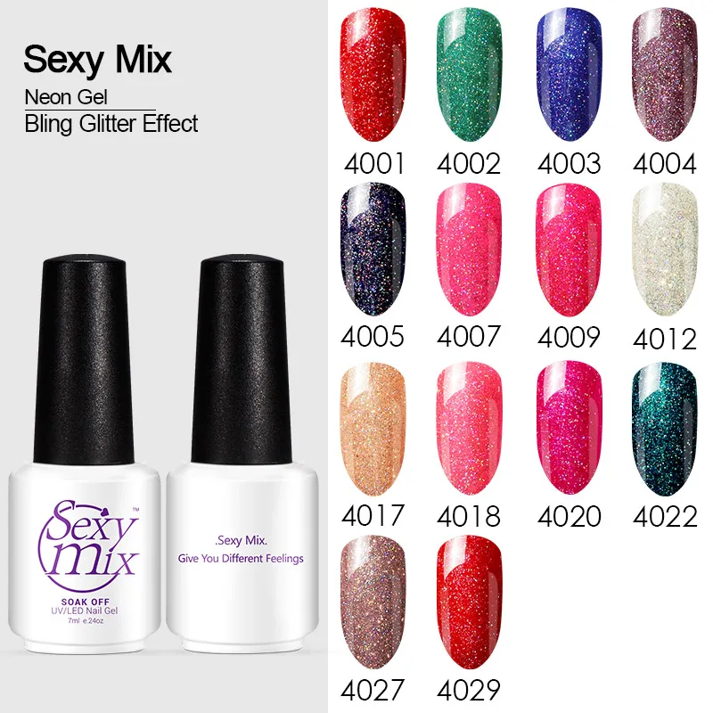 

Sexy mix Neon Nail Gel Polish 14 Color Soak Off UV Gel Varnishes Bling Glitter Effect Manicure Enamel 7ml Long Lasting Nail Glue