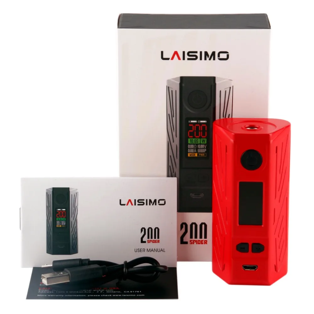 

Sigelei Electronic Cigarette 200w Box Mod Laisimo Spider Kit Vape Mod Mechanical Vape Pen 1.0 inch Colorful Screen Vaping Mod