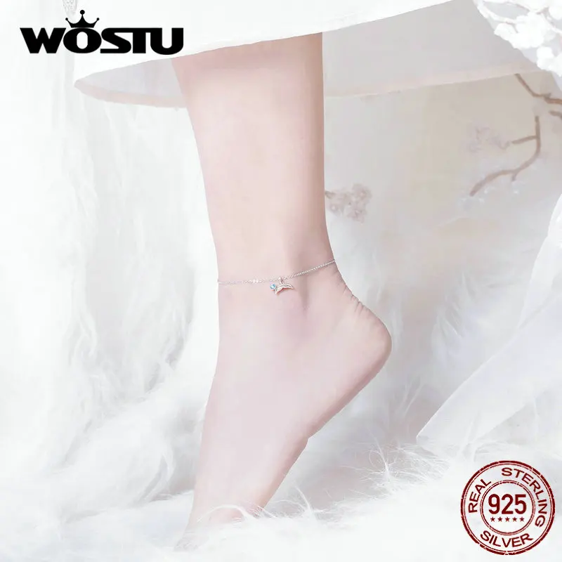 WOSTU Mermaid Tail Anklet Chain Bracelet 100% Real 925 Sterling Silver Bracelet Women New Fashion Silver 925 Jewelry FIT004 WOSTU Mermaid Tail Anklet Chain Bracelet 100% Real 925 Sterling Silver Bracelet Women New Fashion Silver 925 Jewelry FIT004