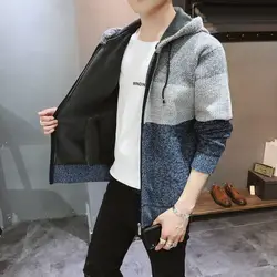 Qiu dong сезон с капюшоном Повседневная Мужская свитер вязаный кардиган Мужская куртка
