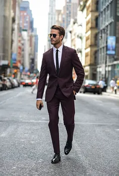 

Fashionable Burgundy Wedding Suits for Men Groomsman Suits Business Mens Suits 2 Pieces Slim Fit (Jacket+Pants) Groom Tuxedos