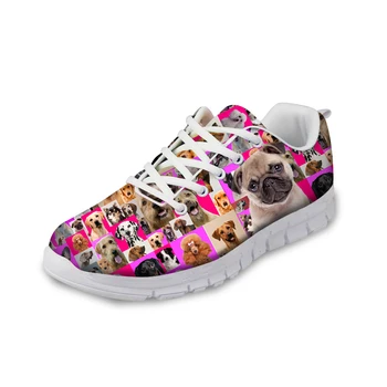 

NOISYDESIGNS Fashion Women Shoes Pink Pet Dog Collages Printed Women's Lace Up Flat Shoes Autumn Casual Light Footwear Lady flat