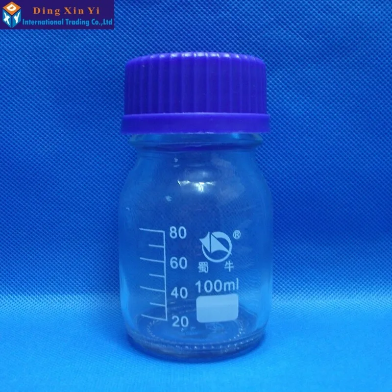 100 мл/250 мл/500 мл/1000 мл/2000 мл 1 Набор прозрачная стеклянная бутылка для реагента с голубой винтовой крышкой лабораторный флакон для реактивов
