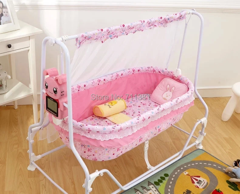 100 Cotton Baby Swing Cot With Iron Frame Electric Cradle For Kids