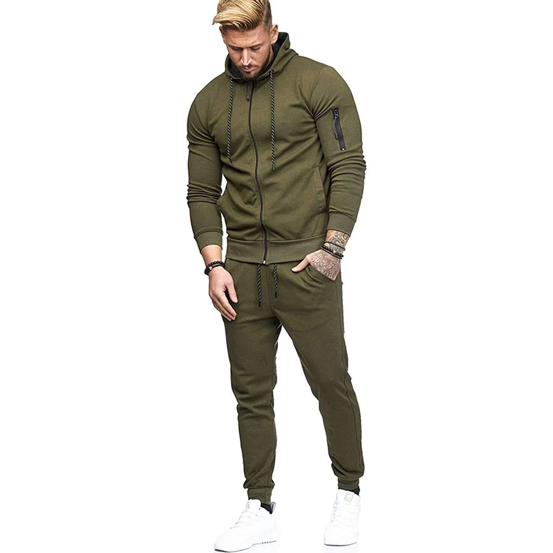 Men Set Running Gym Sportswear Tracksuit (9)
