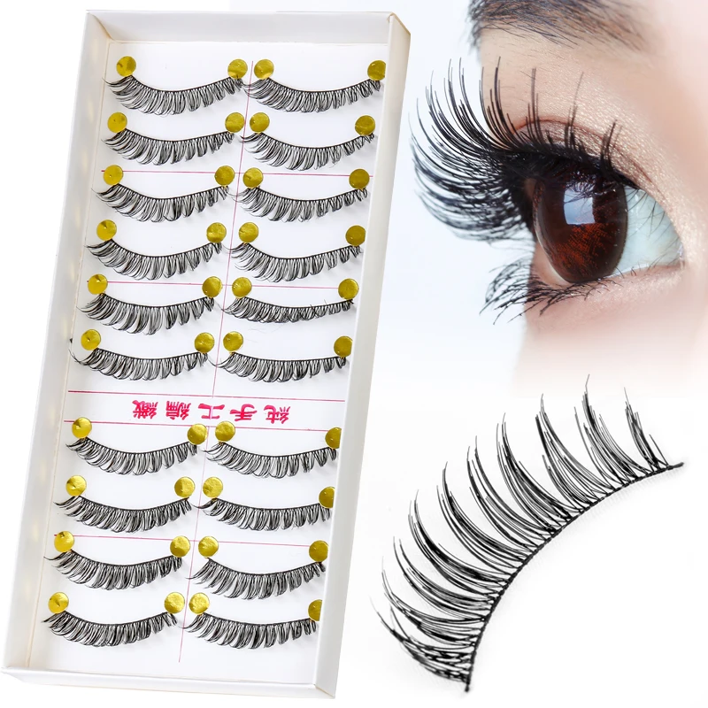 

2018 Professional Pure Hand False Eyelashes 10 Pairs/Set Soft Natural Thick Fake Eyelashes 3D Extension Lashes Makeup Tools