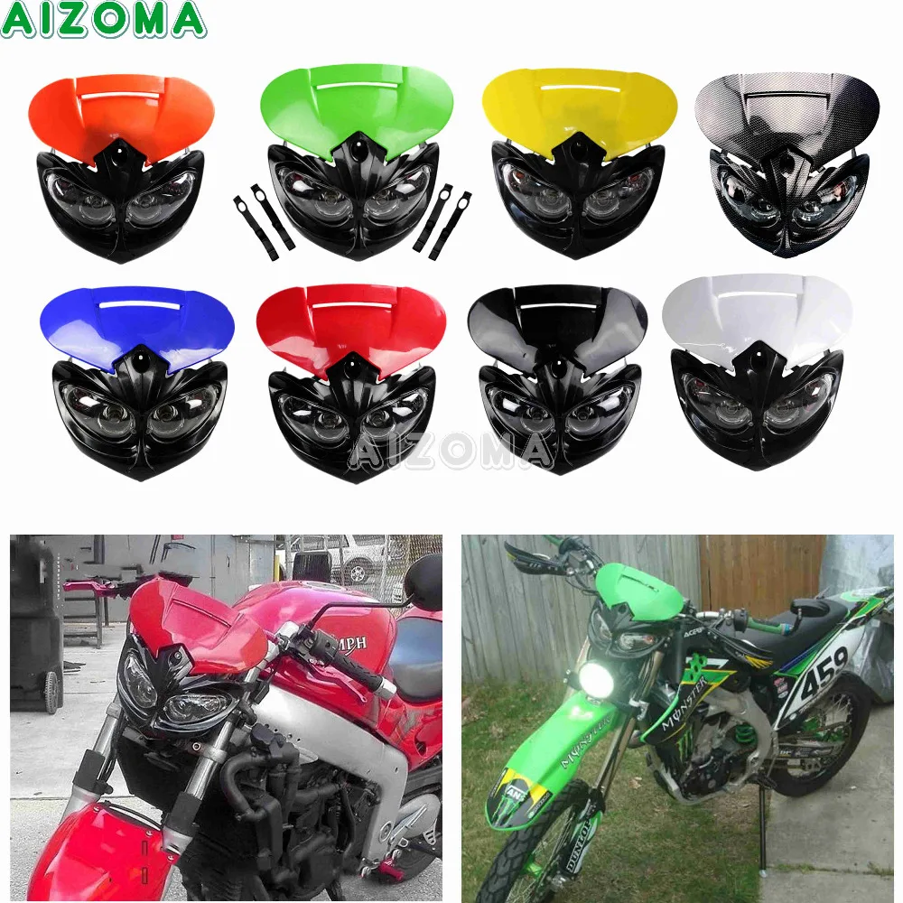 

Dirt Dual Headlight 12V 20W Street Fighter Headlight Fairing w/Turn Signals Headlamp Universal For Honda Triumph Yamaha Kawasaki