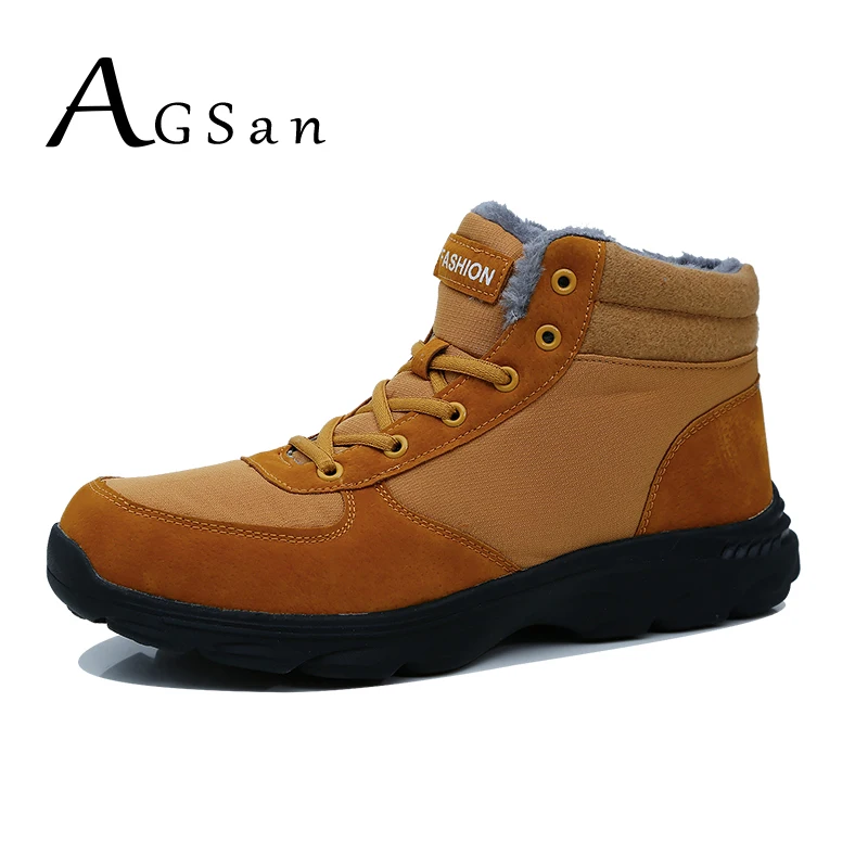 AGSan/мужские зимние ботильоны; плюшевые теплые зимние ботинки для мужчин; большие размеры 39-46; нескользящие уличные ботинки; зимние ботинки на шнуровке желтого и синего цвета