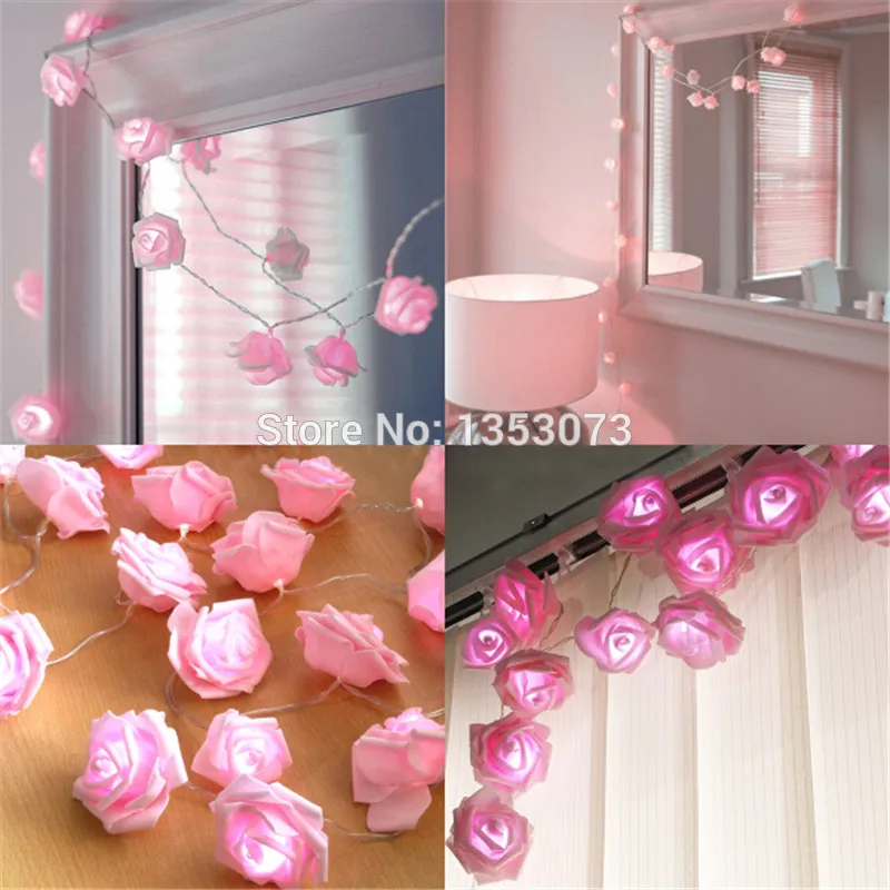 Rose String Lights LED Strip operated by battery - pink lighting effect 1-1