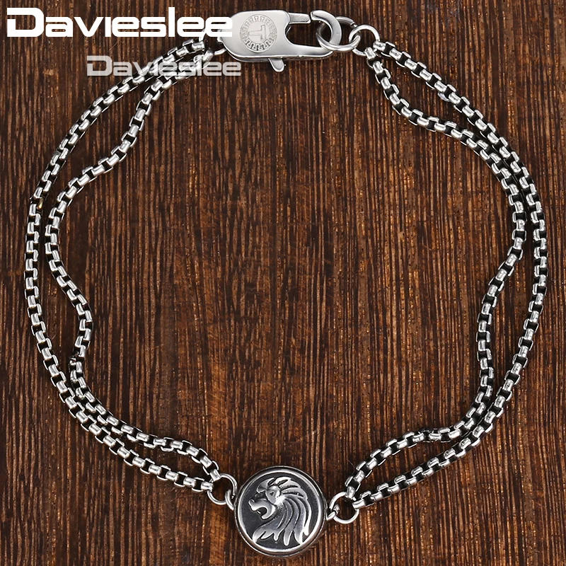 Davieslee животное Шарм-браслет со львом для мужчин цепь Снаряженная Нержавеющая Сталь Серебряный тон OT Пряжка круглой формы модные украшения LDB22