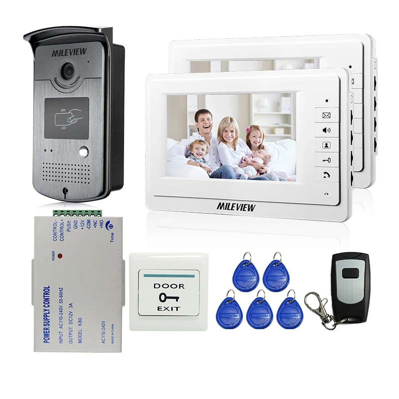 New Wired 7 LCD Color Video Door Phone Intercom Entry System 2 Monitors + 1 RFID Reader Camera + Remote control FREE SHIPPING