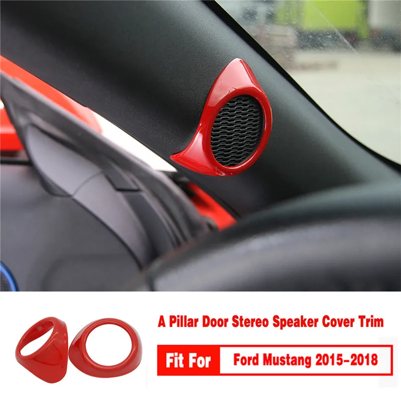Voodonala for Ford Mustang 2015 2016 Door Speaker Cover Decor Sticker Trim Red ABS 