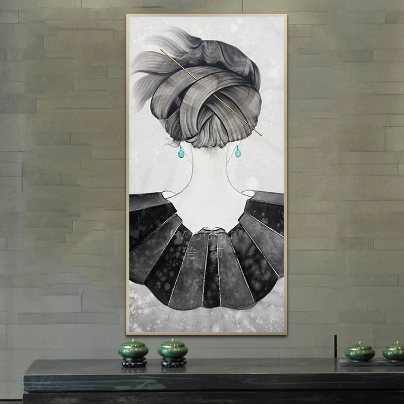 HAOCHU современный китайский стиль гостиной декоративная живопись диван фон настенные фрески фигура аксессуары для одежды и волос плакат