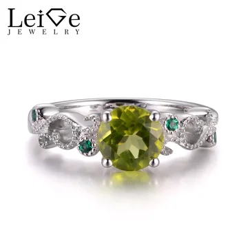 

LeiGe Jewelry August Birthstone Rings Natural Peridot Promise Rings Green Gemstone 925 Sterling Silver Elegant Rings for Women